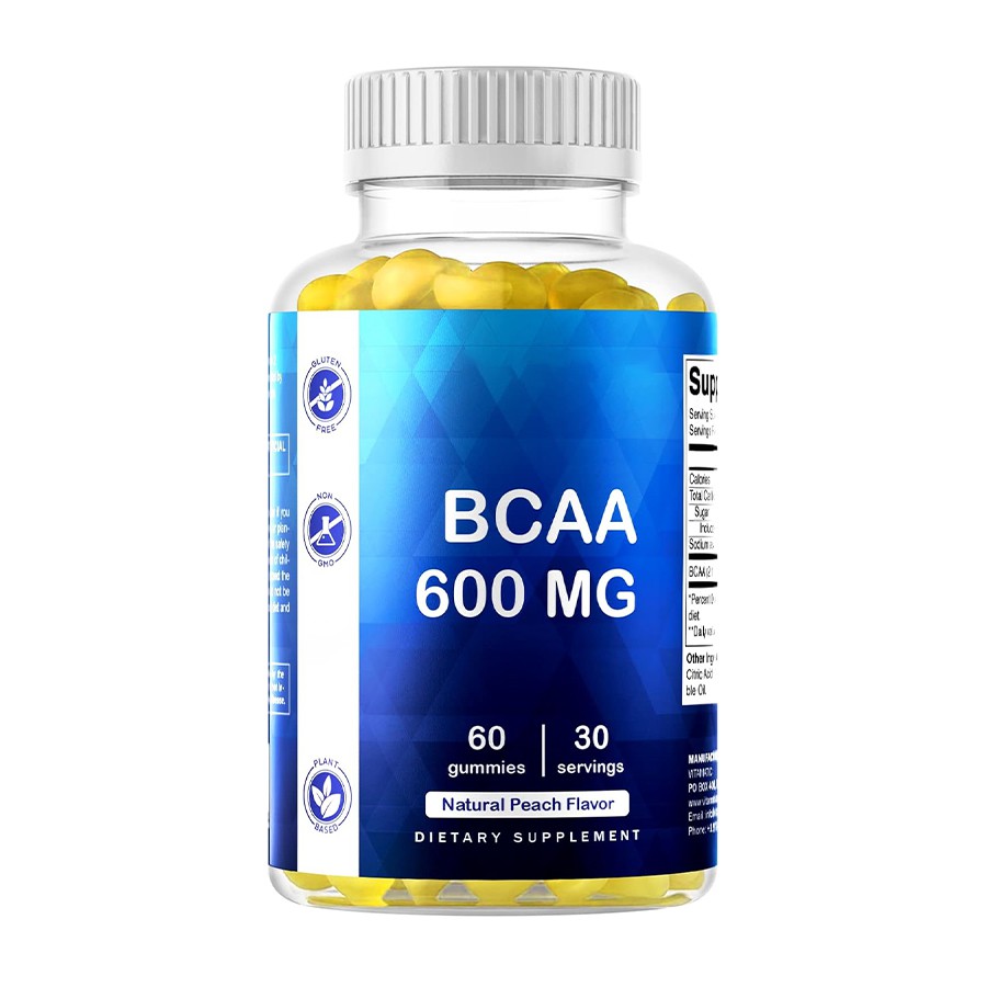 Bcaa 600 mg dyetetik gummies natirèl rekiperasyon nan misk & sipò enèji pou vi aktif