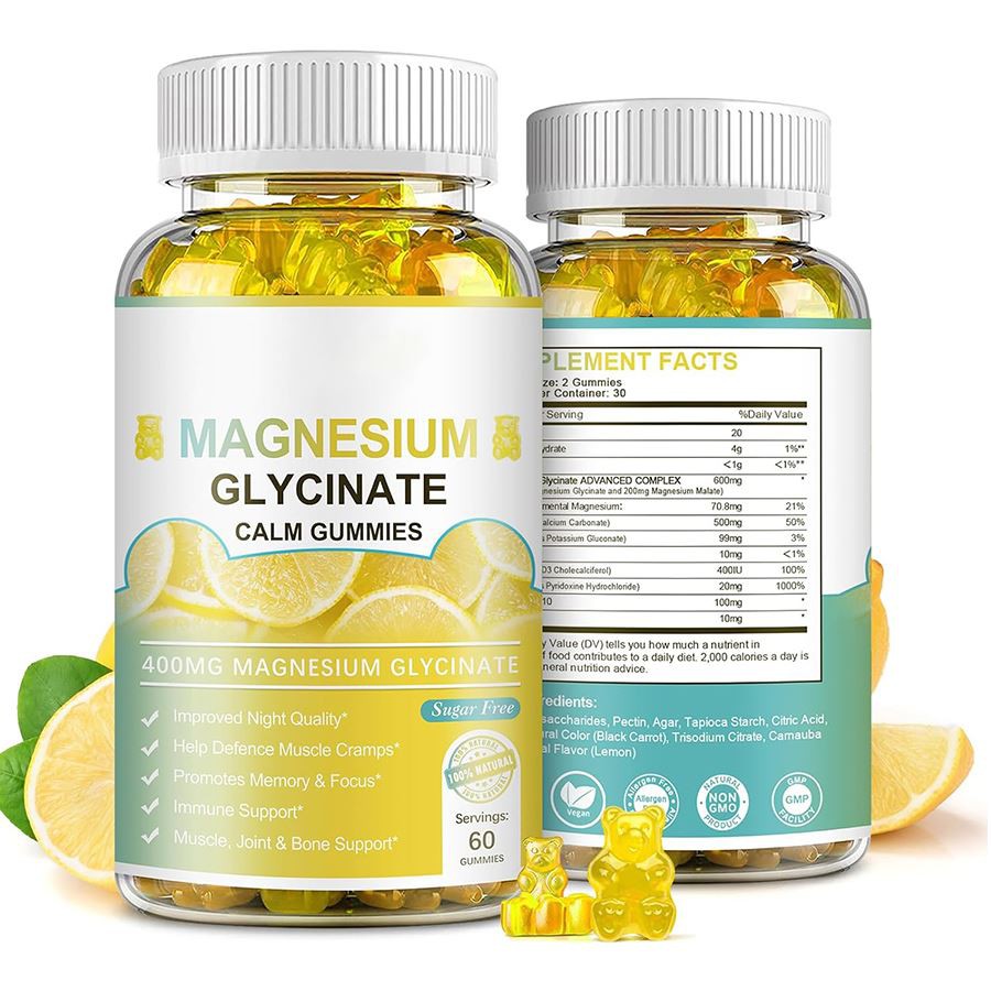 Mayezyòm glycinate kalm gummies sipò kalme nati a pou dòmi, detant vitalite
