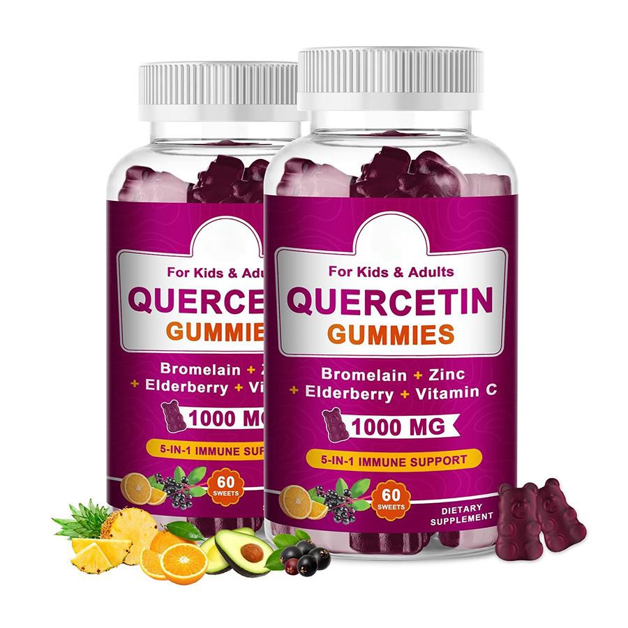 Quercetin gummies 5 nan 1 sipò iminitè moulen pou granmoun timoun yo