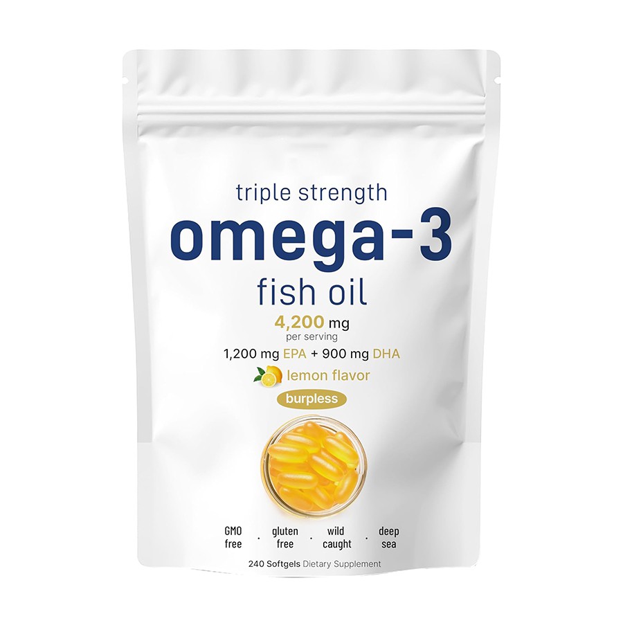 Triple fòs Omega 3 pwason lwil oliv pa mikwo engredyan Vitamin Angels